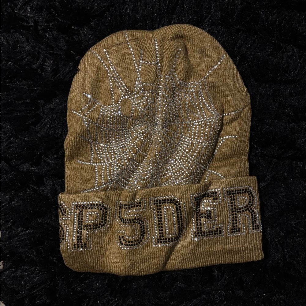 Brown Beanie with Rhinestone Design